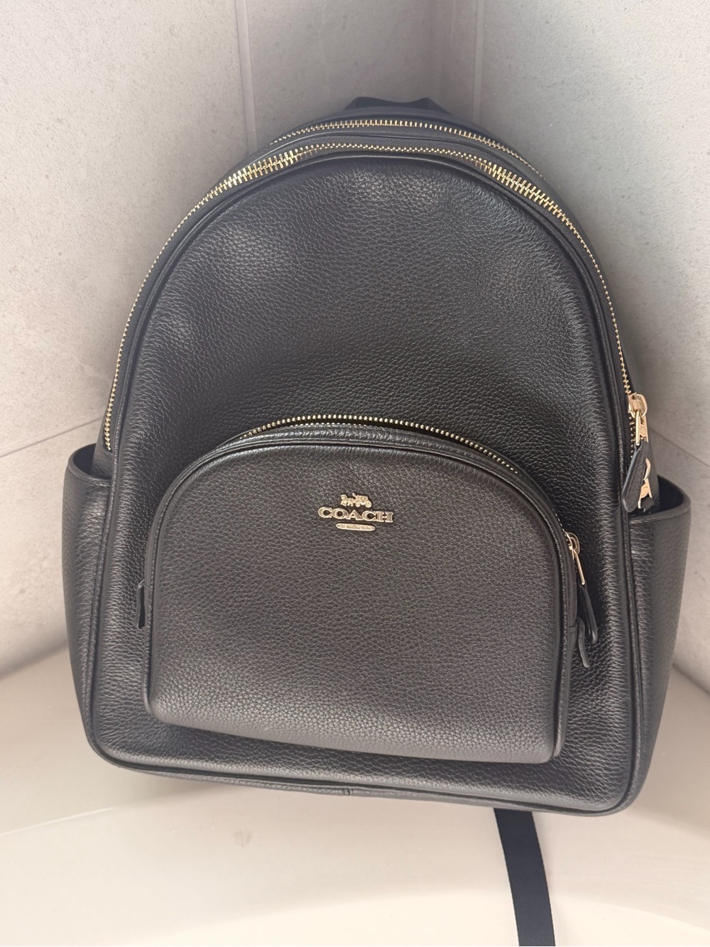 Coach Black Pebbled Leather Backpack with Gold Hardware